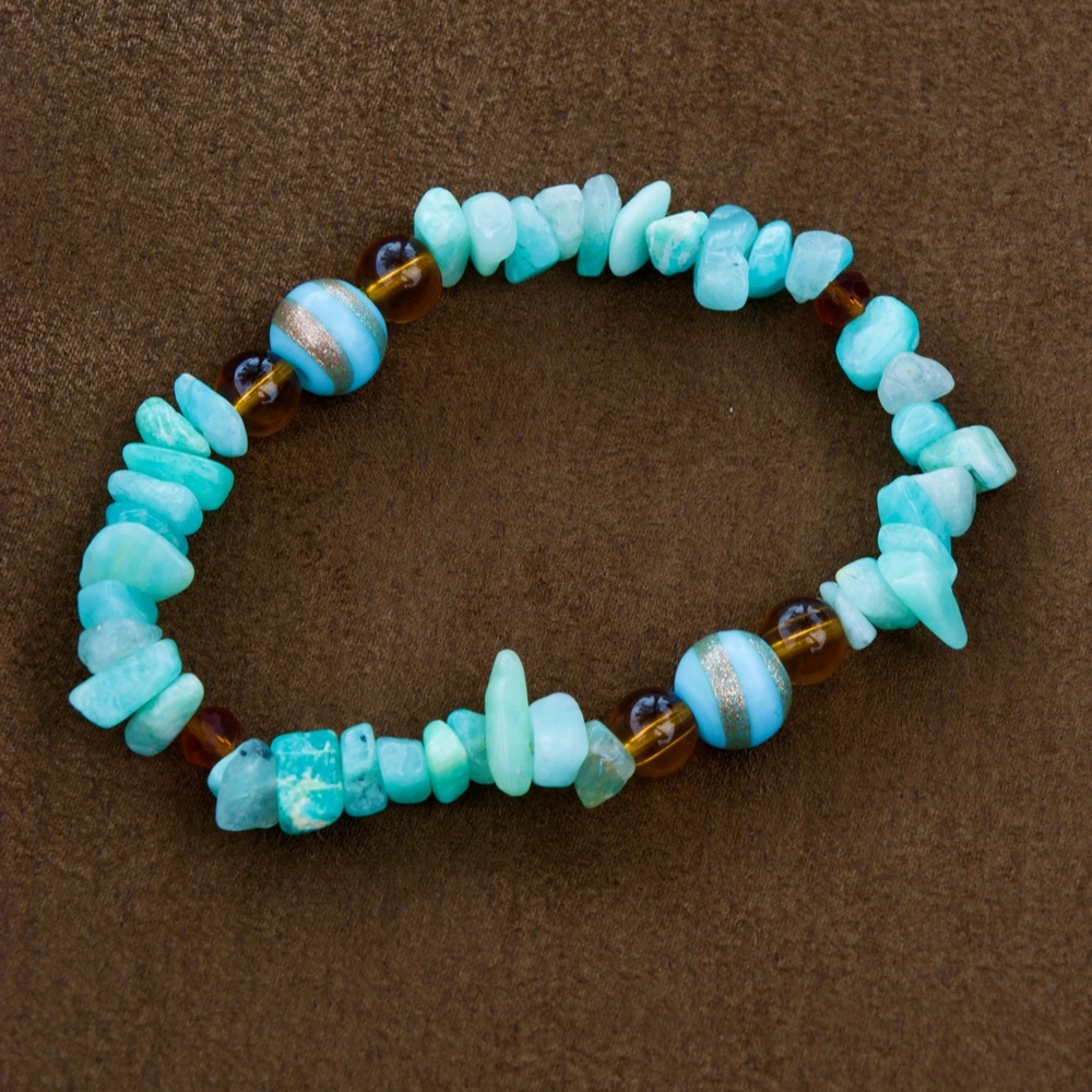 AMAZONITE/TURQUOISE-AMBER Beaded Bracelet